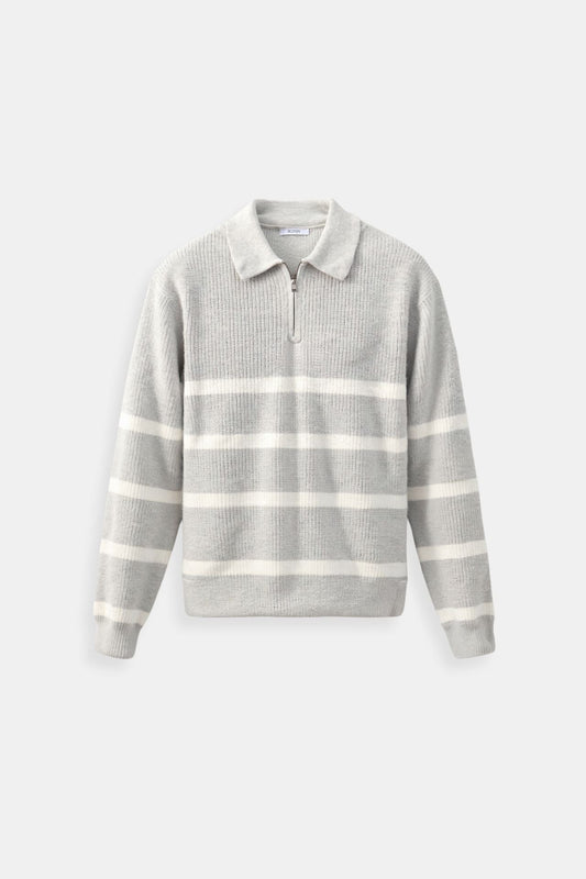 Gestreifter Strickpullover mit Reißverschlusskragen – Klassisch & Bequem