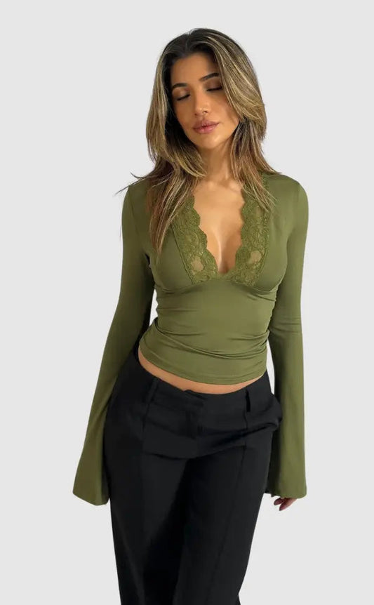 Roxana | Langärmliges Oberteil mit Spitze – Feminine Eleganz für Jeden Anlass