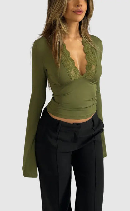 Roxana | Langärmliges Oberteil mit Spitze – Feminine Eleganz für Jeden Anlass